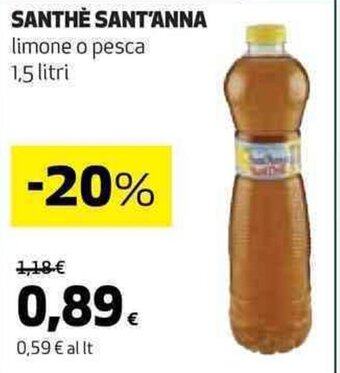 Coop SANTHÈ SANT'ANNA limone o pesca 1,5 litri offerta