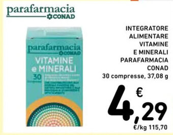 Spazio Conad INTEGRATORE ALIMENTARE VITAMINE E MINERALI PARAFARMACIA 30 compresse, 37,08 g offerta