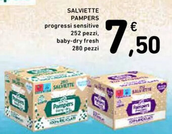Spazio Conad SALVIETTE PAMPERS 252 pezzi, baby-dry fresh 280 pezzi offerta