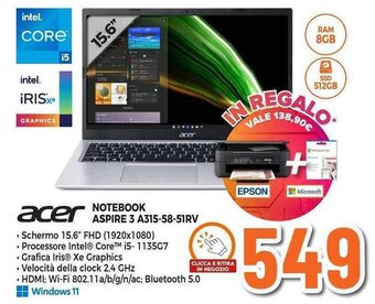 Expert ACER NOTEBOOK ASPIRE 3 A315-58-51RV offerta