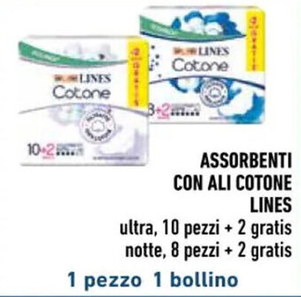 Spazio Conad ASSORBENTI CON ALI COTONE LINES ultra, 10 pezzi + 2 gratis notte offerta