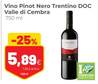 Coop Vino Pinot Nero Trentino DOC Valle di Cembra 750 ml offerta