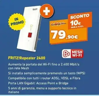 AVM FRITZ!Repeater 2400 Ripetitore Di Rete 1733 Mbit/s Bianco
