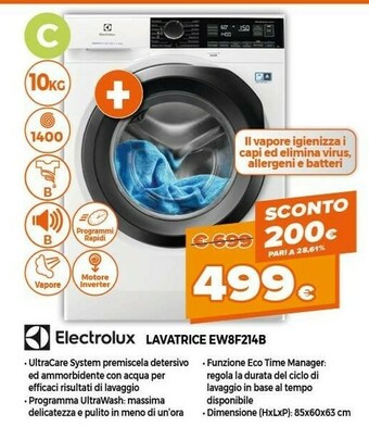 Expert Electrolux EW8F214B Lavatrice Libera Installazione Caricamento Frontale Nero, Bianco 10 Kg 1400 Giri/min A+++-40% offerta