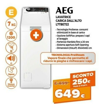 Aeg L7TBE722 Lavatrice Libera Installazione Caricamento Dall'alto Bianco 7 Kg 1200 Giri/min A+++