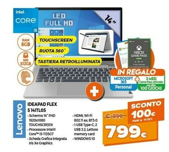 Expert Lenovo IdeaPad Flex 5 14ITL05 DDR4-SDRAM Computer Portatile 35,6 Cm (14") 1920 X 1080 Pixel Touch Screen Intel® Core™ I5 Di U offerta