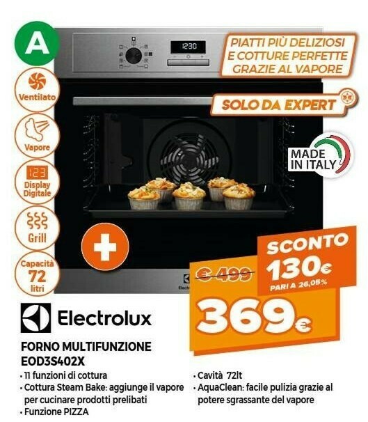 Electrolux EOD3S40X Forno Elettrico 72 L Acciaio Inossidabile A offerta di  Expert