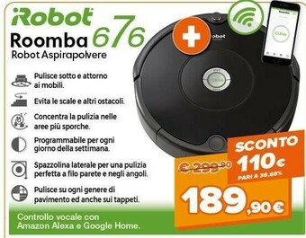 Expert iRobot Roomba 676 Aspirapolvere Robot Nero 0,6 L offerta