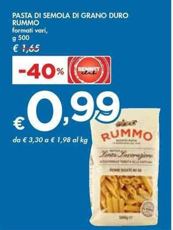 Bennet PASTA DI SEMOLA DI GRANO DURO RUMMO 500 g offerta