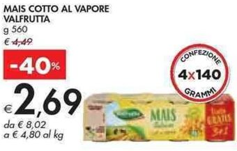 Bennet MAIS COTTO AL VAPORE VALFRUTTA g 560 offerta