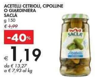 Bennet ACETELLI CETRIOLI, CIPOLLINE O GIARDINIERA SACLA g 150 offerta