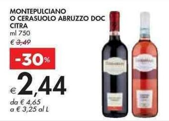 Bennet MONTEPULCIANO O CERASUOLO ABRUZZO DOC CITRA ml 750 offerta