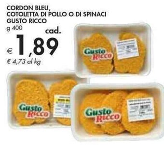 Bennet CORDON BLEU, COTOLETTA DI POLLO O DI SPINACI GUSTO RICCO g 400 offerta