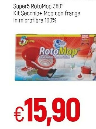 Famila Super5 Rotomop 360 Kit Secchio + Mop Con Frange In Microfibra 100% offerta