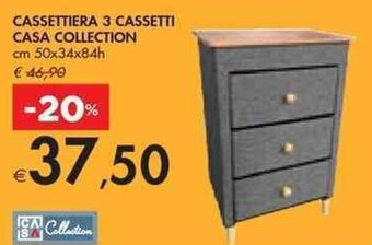 Bennet CASSETTIERA 3 CASSETTI CASA COLLECTION cm 50x34x84h offerta