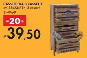 Bennet CASSETTIERA 3 CASSETTI cm 35x23x71h, 3 cassetti offerta
