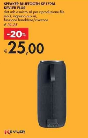 Bennet SPEAKER BLUETOOTH KP179BL KEVLER PLUS offerta