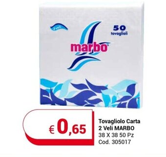 Centro Cash Tovagliolo Carta 2 Veli MARBO 38 X 38 50 Pz offerta