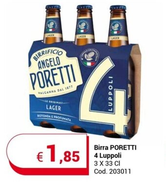 Centro Cash Birra PORETTI 4 Luppoli 3 X 33 CI offerta
