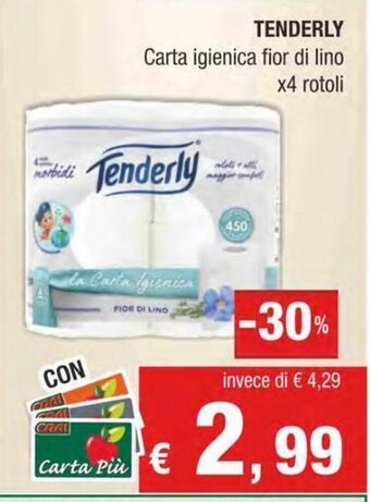 Crai TENDERLY Carta igienica fior di lino x4 rotoli offerta