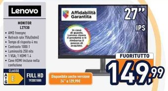 Unieuro Lenovo MONITOR L27130 offerta