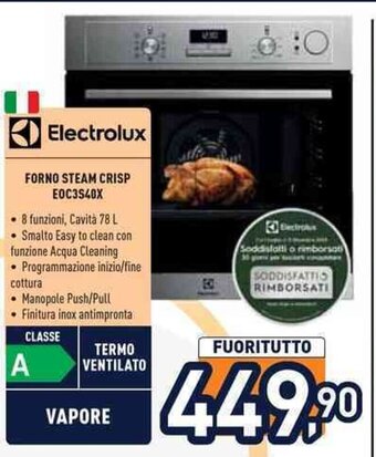 Unieuro Electrolux FORNO STEAM CRISP EOC3S40X offerta