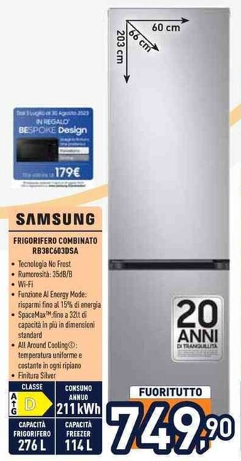 Unieuro SAMSUNG FRIGORIFERO COMBINATO RB38C603DSA offerta