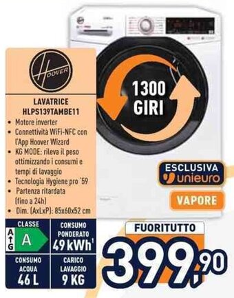 Unieuro HOOVER LAVATRICE HLPS139TAMBE11 offerta