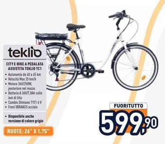 Unieuro teklio CITY E-BIKE A PEDALATA ASSISTITA TEKLIO TC1 offerta