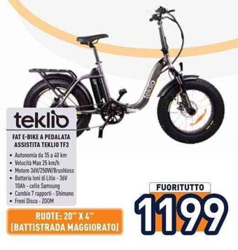 Unieuro teklio FAT E-BIKE A PEDALATA ASSISTITA TEKLIO TF3 offerta