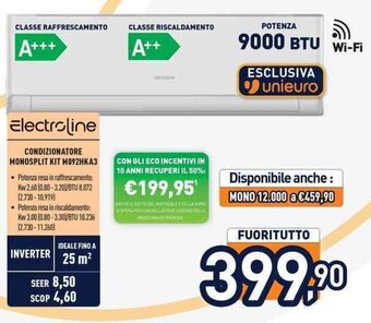 Unieuro Electroline CONDIZIONATORE MONOSPLIT KIT M092HKA3 offerta