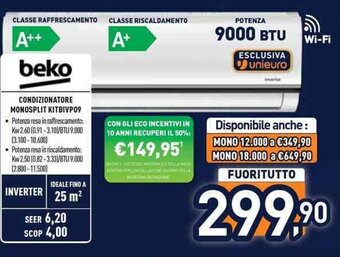 Unieuro beko CONDIZIONATORE MONOSPLIT KITBIVP09 offerta