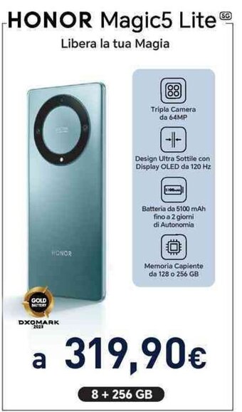 Unieuro HONOR Magic5 Lite Libera la tua Magia offerta
