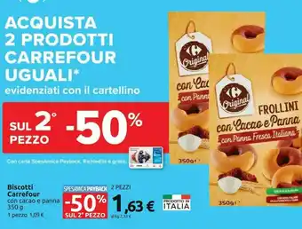 Carrefour Carrefour Biscotti Con Cacao E Panna 350 G offerta
