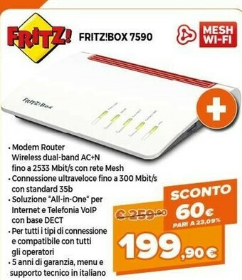 Fritz! Box 7590 Router Wireless Gigabit Ethernet Dual-band (2.4 GHz/5 GHz) 3G 4G Bianco