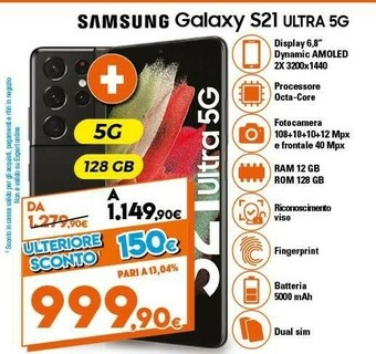 Expert Samsung Galaxy S21 Ultra 5G SM-G998 17,3 Cm (6.8") Doppia SIM Android 11 USB Tipo-C 12 GB 128 GB 5000 MAh Nero offerta