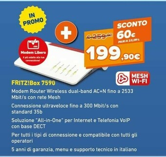 Expert FRITZ! Box 7590 Router Wireless Gigabit Ethernet Dual-band (2.4 GHz/5 GHz) 3G 4G Bianco offerta