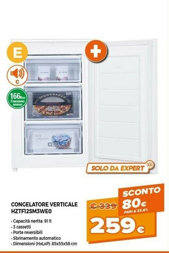 Expert Zoppas Congelatore Verticale HZTF12SM3WE0 offerta