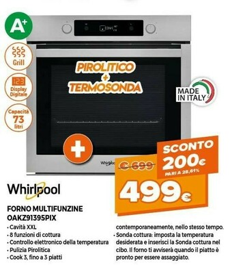 Expert Whirlpool OAKZ9 1395 P IX Forno Forno Elettrico 73 L Acciaio Inossidabile A+ offerta