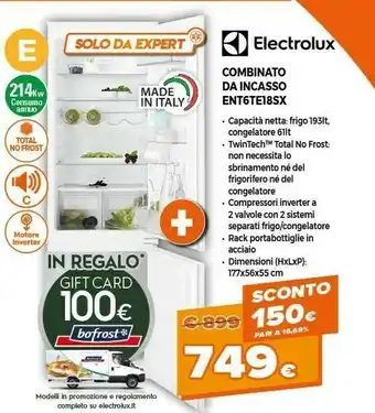 Expert Electrolux Combinato Da Incasso ENT6TE18SX offerta