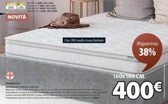 JYSK DREAMZONE MATERASSO A MOLLE GOLD S65 160x190 cm offerta
