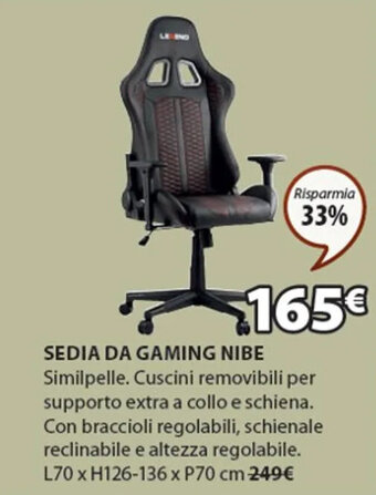 JYSK SEDIA DA GAMING NIBE L70 x H126-136 x P70 cm offerta