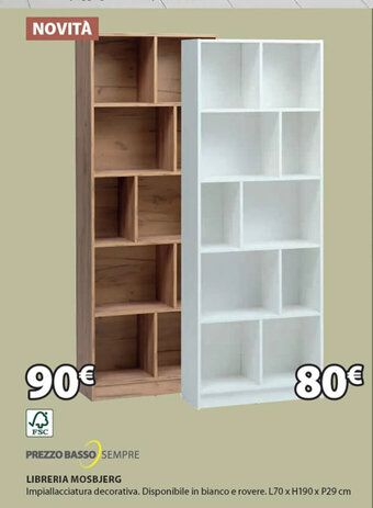 JYSK PREZZO BASSO SEMPRE LIBRERIA MOSBJERG Impiallacciatura decorativa. Disponibile in bianco e rovere. L70 x H190 x P29 cm offerta