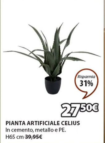 PIANTA ARTIFICIALE CELIUS In cemento, metallo e PE. H65 cm