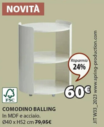 JYSK COMODINO BALLING In MDF e acciaio. Ø40 x H52 cm offerta