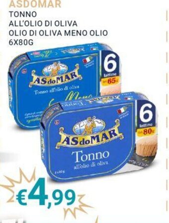 Eté ASDOMAR TONNO ALL'OLIO DI OLIVA OLIO DI OLIVA MENO OLIO 6X80G offerta