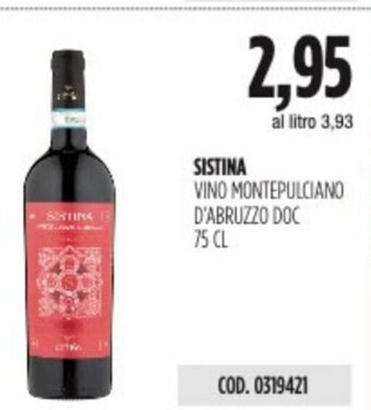 Carico Cash & Carry SISTINA VINO MONTEPULCIANO D'ABRUZZO DOC 75 CL offerta