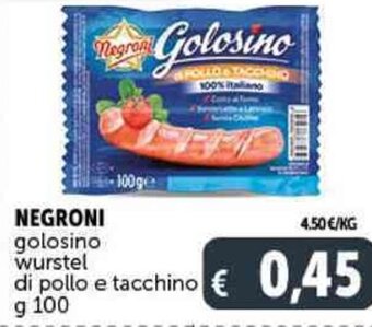 Deco Supermercati NEGRONI golosino wurstel di pollo e tacchino g 100 offerta