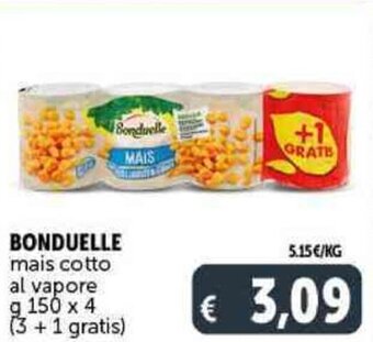 Deco Supermercati BONDUELLE mais cotto al vapore g 150 x 4 (3 + 1 gratis) offerta