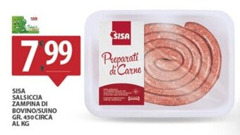 Sisa SISA SALSICCIA ZAMPINA DI BOVINO/SUINO GR. 450 CIRCA AL KG offerta